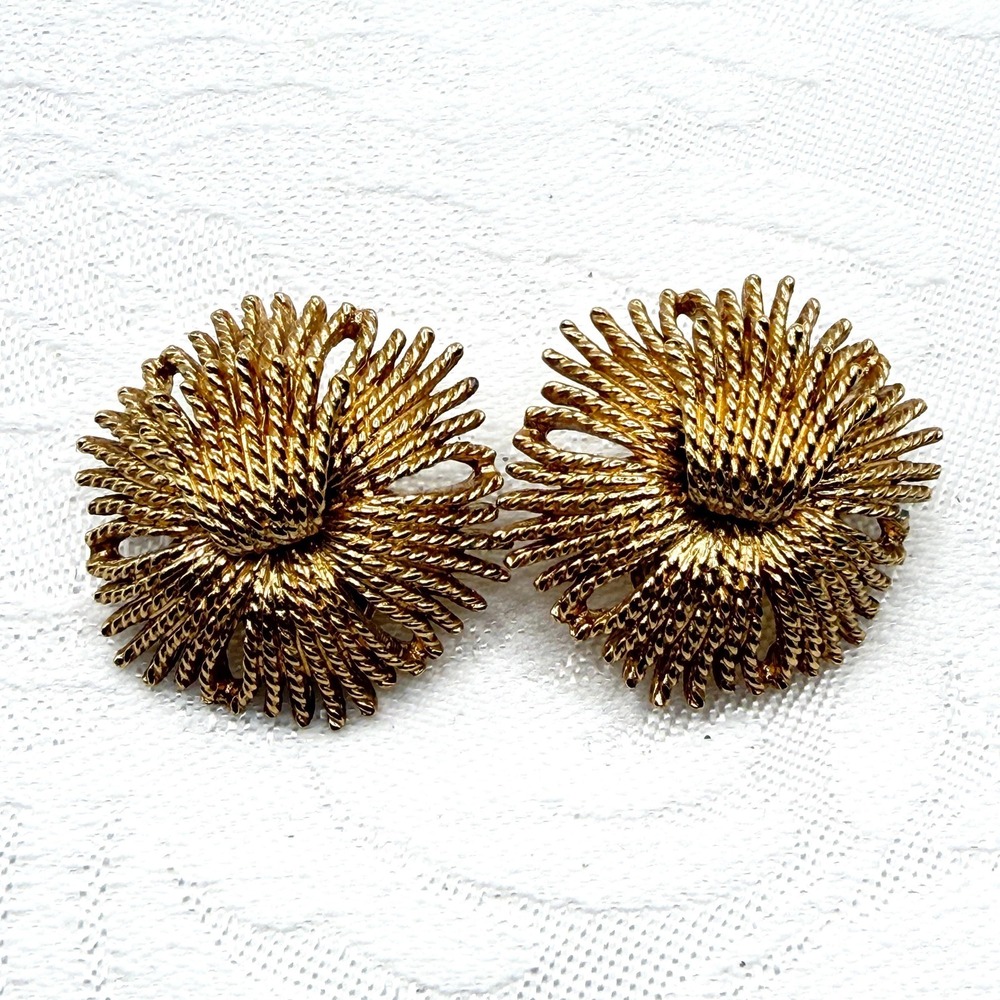 Vintage Retro Gold Tone Monet Cordelia Sunburst Clip-On Earrings by Leroy Miozzi